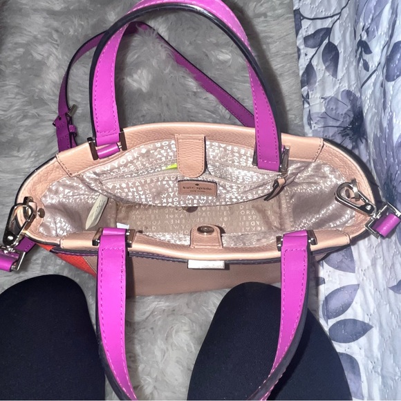 KATE SPADE LEATHER TAN/ PURPLE/ ORANGE TOTE - Picture 2 of 4